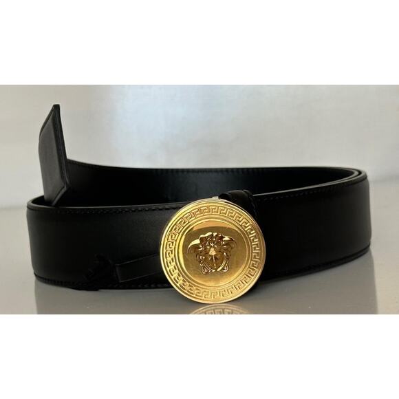 Versace Gold Medusa-Buckle Black Leather Belt 120 (48) Italy 1006276 NWT $600 - Picture 2 of 13